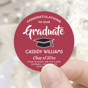 Sticker Rond Félicitations Red, White et Black Graduation