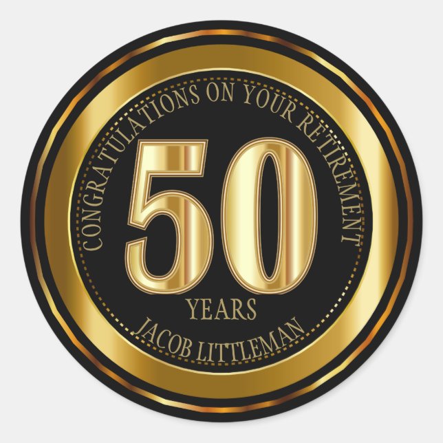 Sticker Rond Félicitations Retraite - 50 ans - Or (Devant)