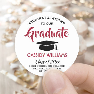 Sticker Rond Félicitations Rouge Noir Blanc Moderne Graduation
