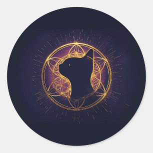 Sticker Rond Félin Mystique au Sein du Cercle Sacré