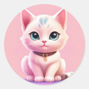 Sticker Rond Feline Cat Pastel