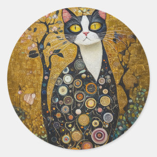 Sticker Rond Feline céleste en or