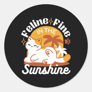 Sticker Rond Feline fin au soleil - Chat Tropical relaxé
