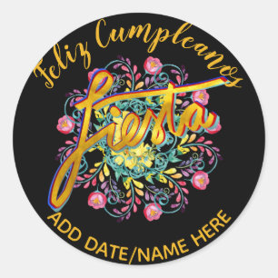 Sticker Rond Feliz Cumpleanos Fleurs folkloriques FIESTA Person