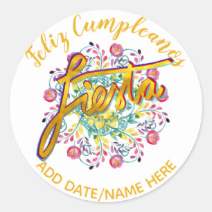 Sticker Rond Feliz Cumpleanos Fleurs folkloriques FIESTA Person