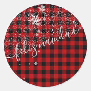 Sticker Rond Feliz Navidad En Escritura Manuscrita Nevando