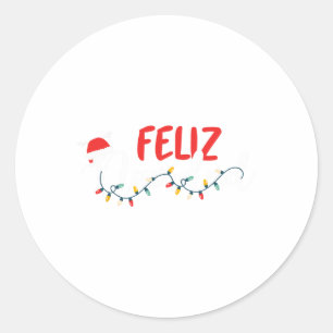 Sticker Rond Feliz Navidad Joyeux pyjama de Noël Lumières