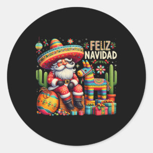 Sticker Rond Feliz Navidad Mexican Funny Christmas Père Noël Fe