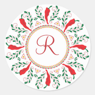 Sticker Rond Feliz Navidad Red Chile Pepper