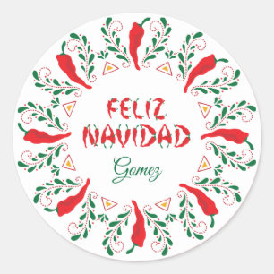 Sticker Rond Feliz Navidad Red Chile Pepper