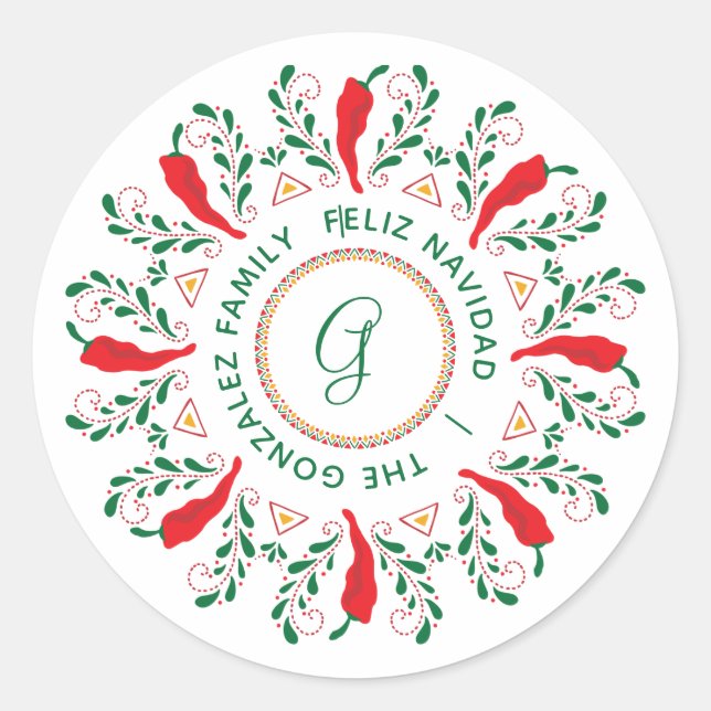 Sticker Rond Feliz Navidad Red Chile Pepper (Devant)