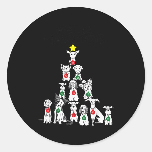 Sticker Rond Feliz Navidog Funny Christmas Dog Cute Xmas Tree D (Devant)