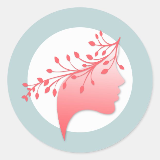 Sticker Rond Femine Silhouette Logo féminin Corail et bleu (Devant)