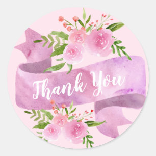 Sticker Rond Féminin Chic Fleur Rose Pâle Rose Merci