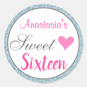 Sticker Rond Féminin & Glamour Rose Pailleté Bleu Clair Sweet S