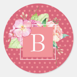 Sticker Rond Feminine Chic Monogramme Grand Point Initial Flora