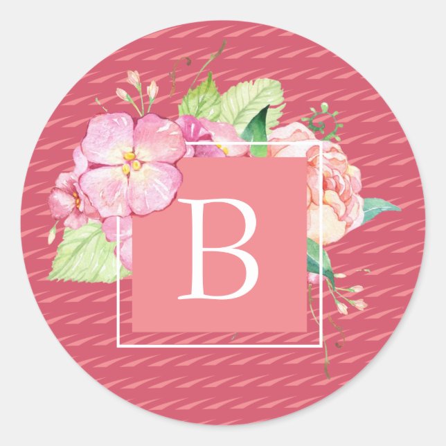 Sticker Rond Feminine Chic Monogrammed Initiale Florale Abstrai (Devant)
