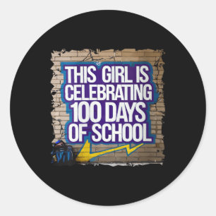 Sticker Rond Femme 100e Jour Amusante tenue pour filles 100 Jou