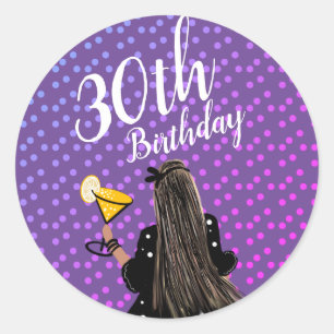Sticker Rond Femme 30 ans Cocktail Mode Beauté