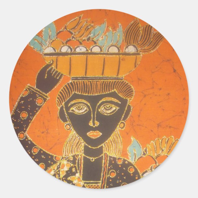Sticker Rond Femme africaine portant panier d'art (Devant)