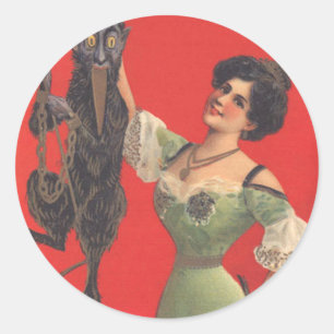 Sticker Rond Femme attrapant Krampus