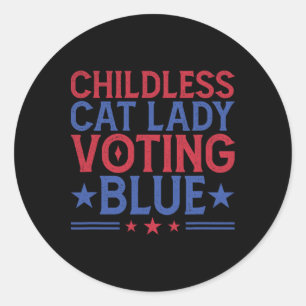 Sticker Rond Femme au chat sans enfant votant bleu