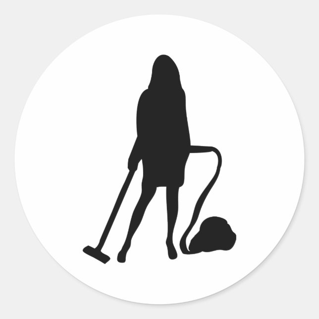 Sticker Rond femme au foyer - aspirateur - nettoyage (Devant)