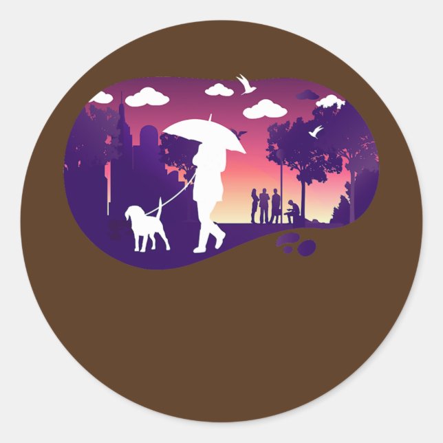 Sticker Rond Femme avec chien Urban Lifestyle City (Devant)