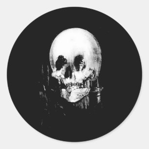 Sticker Rond Femme avec Halloween Réflexion crâne en miroir