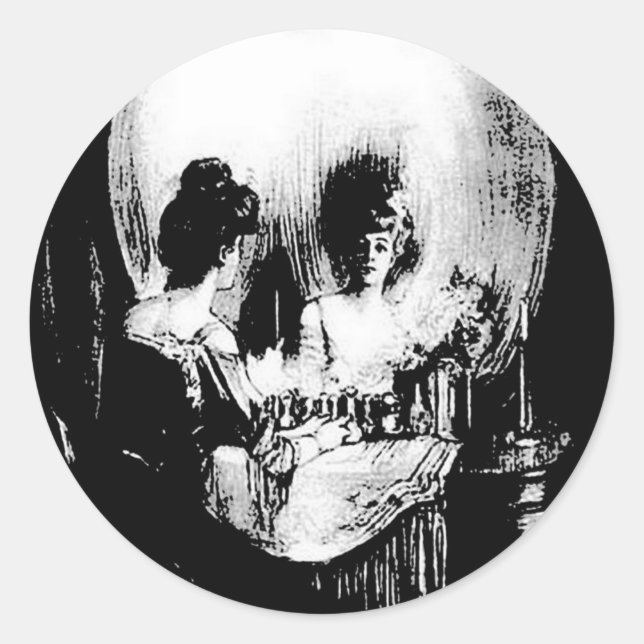 Sticker Rond Femme avec Halloween Réflexion crâne en miroir (Devant)