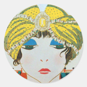 Sticker Rond FEMME AVEC TURBAN JAUNE ORIENTAL / Mode Beauté