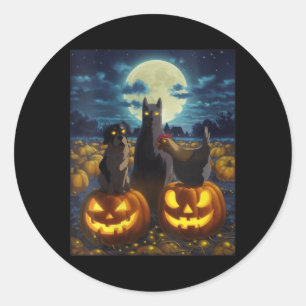 Sticker Rond Femme Chat Noir Chien Poulet Halloween Citrouille