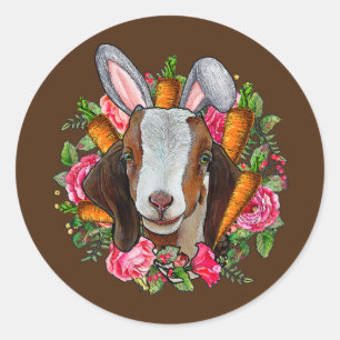 Sticker Rond Femme Chèvre lapin de Pâques Funny Fermier Chèvre