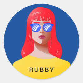Sticker Rond Femme chic bleu et classe