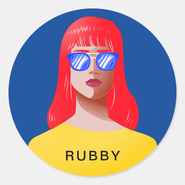 Sticker Rond Femme chic bleu et classe (Devant)