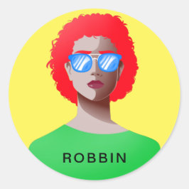 Sticker Rond Femme chic jaune et classe