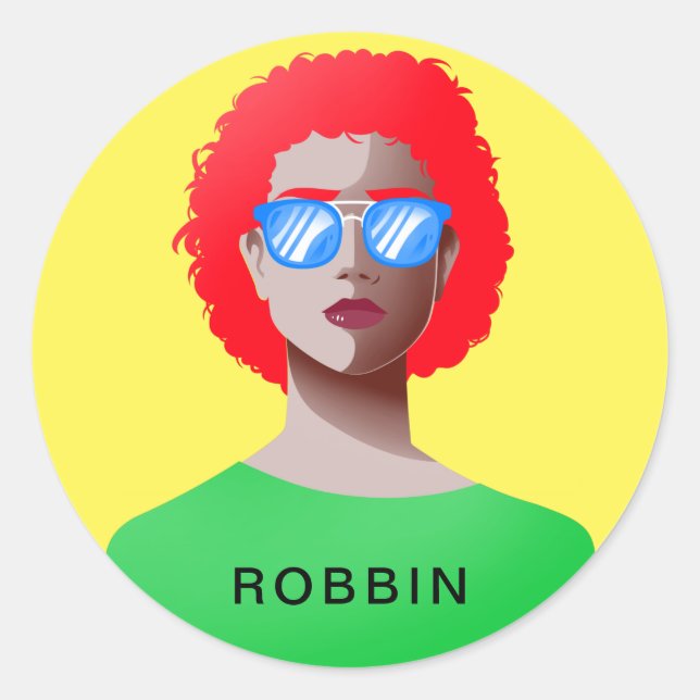 Sticker Rond Femme chic jaune et classe (Devant)