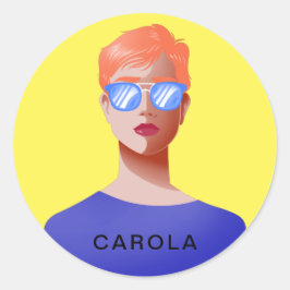Sticker Rond Femme chic jaune et classe