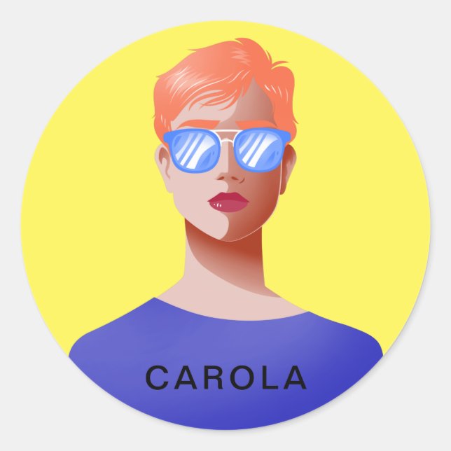 Sticker Rond Femme chic jaune et classe (Devant)