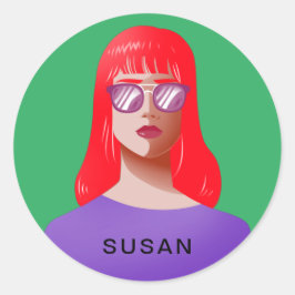 Sticker Rond Femme chic verte et classe