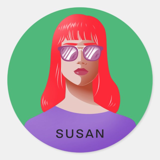 Sticker Rond Femme chic verte et classe (Devant)