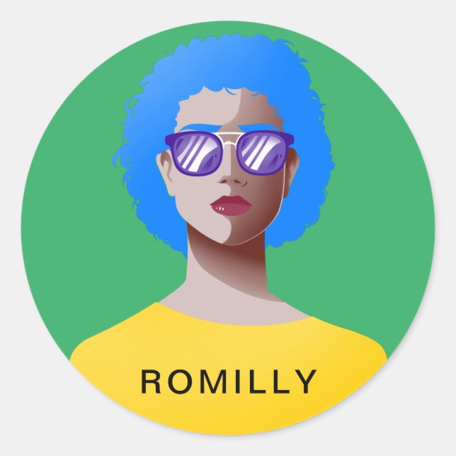 Sticker Rond Femme chic verte et classe (Devant)