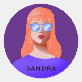 Sticker Rond Femme chic violette et classe