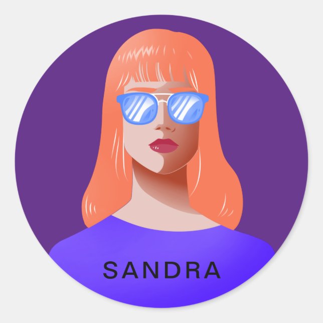 Sticker Rond Femme chic violette et classe (Devant)