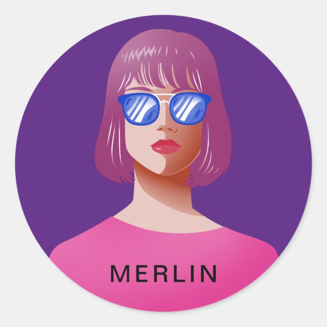 Sticker Rond Femme chic violette et classe (Devant)