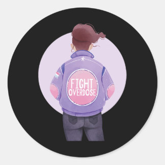 Sticker Rond femme combat l'overdose Purple Ribbon Overdose