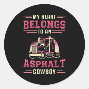 Sticker Rond Femme de camionneurs Mon coeur Appartient à Asphal