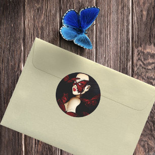 Sticker Rond Femme de fantaisie gothique au masque de papillon 