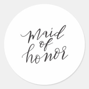 Sticker Rond Femme D'Honneur Mariée Mariage Groom Blk Lett