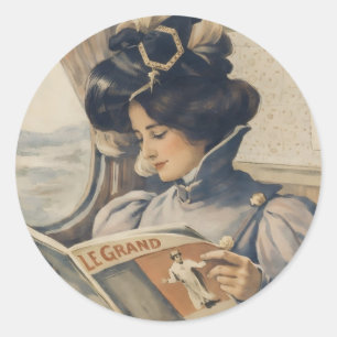 Sticker Rond Femme Édouardienne lisant dans un train, époque an